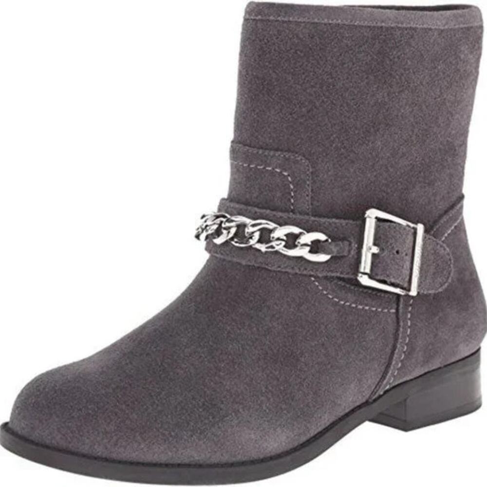 VIONIC | Gray Crescent Suede Chain & Buckle Orthotic Ankle‎ Boot | Women's 6.5